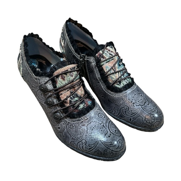 NWOB - Socofy Retro Classic Buckle Printing Splicing Mid Heels- Size 42/US 9 - Picture 2 of 6